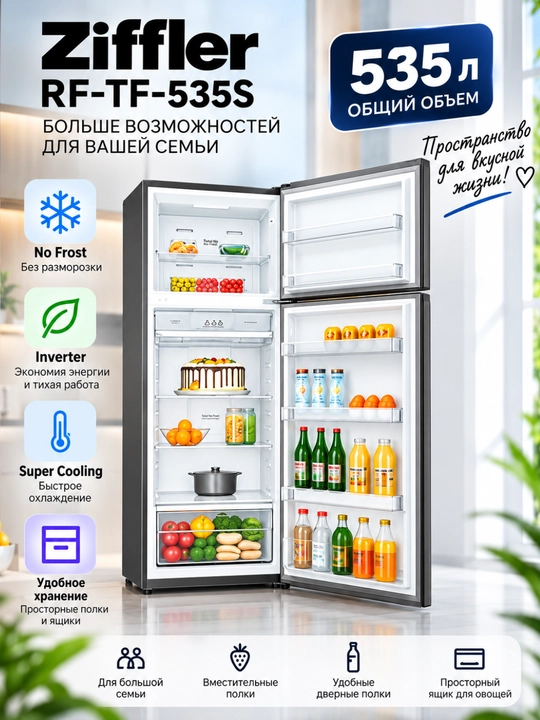Ziffler No Frost inverter muzlatgichlari, 293–423 L, ikki kamerali va Multi Door