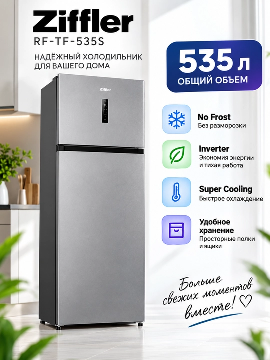Ziffler No Frost inverter muzlatgichlari, 293–423 L, ikki kamerali va Multi Door