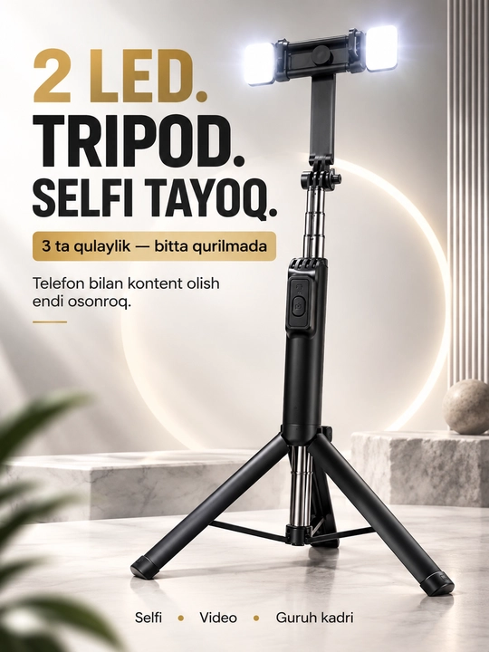 R16D selfi tayoq-tripod, Bluetooth pultli, 2 LED chiroqli, telefon uchun,selfi tayoqcha - 