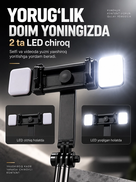 Монопод-трипод R16D для телефона, Bluetooth-пульт, 2 LED-подсветки,селфи палка,штатив