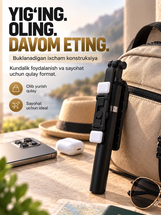Монопод-трипод R16D для телефона, Bluetooth-пульт, 2 LED-подсветки,селфи палка,штатив