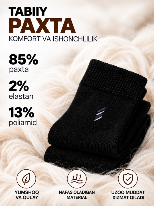 Erkaklar klassik paypog‘i, qora paypoq, erkaklar paypog‘i, 41-44, 85%paxta, uzun paypoq