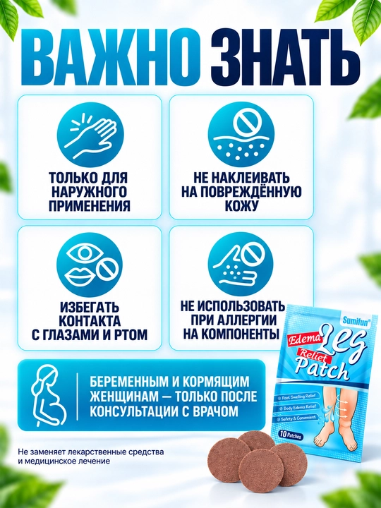 Sumifun Edema Leg Relief Patch oyoq uchun plastirlari, 10 dona