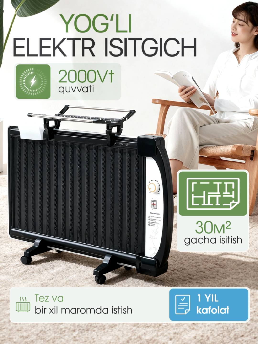 Panelli isitgich, yog 'isitgichi, elektr isitgich, uy uchun pechka, quritgich bilan - 