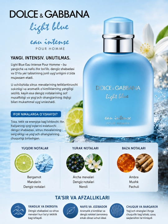 Dolce & Gabbana Light Blue Eau Intense Pour Homme — erkaklar uchun jozibali atir