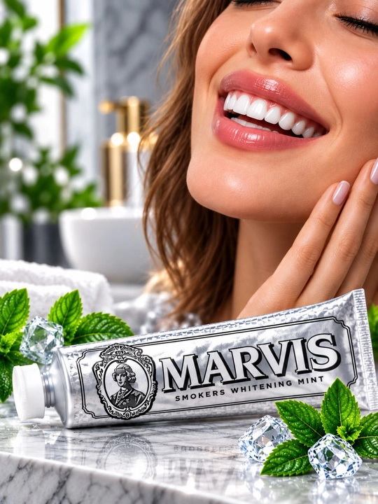 Marvis tish pastasi, tish oqartiruvchi pasta, yalpiz ta’mli, 85 ml