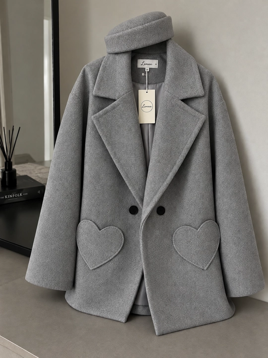 Ayollar pidjagi, katta o‘lchamli, shlyapa-tabletka bilan, ikki yoqlama jaket