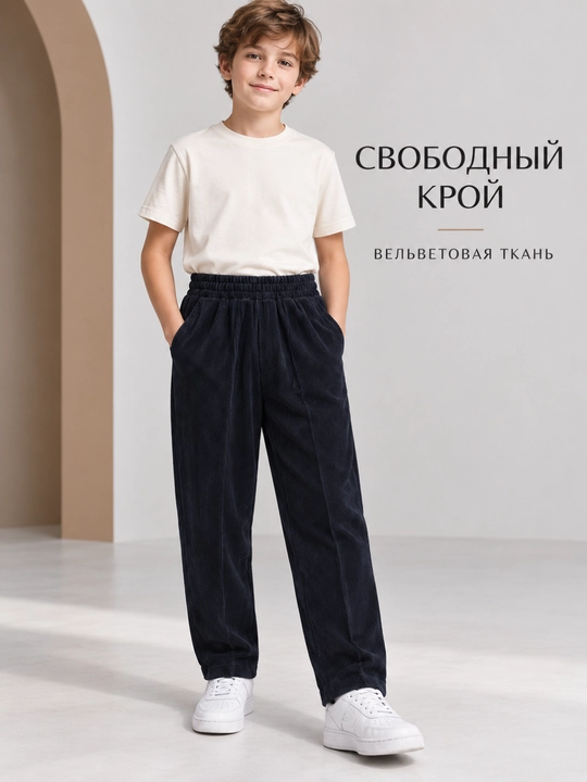 Вельветовые брюки для мальчиков с эластичным поясом, свободный крой