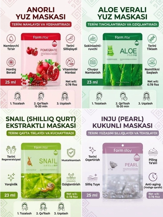 Matoli yuz niqobi, yuz uchun maska, namlantiruvchi niqob, yuz terisi parvarishi