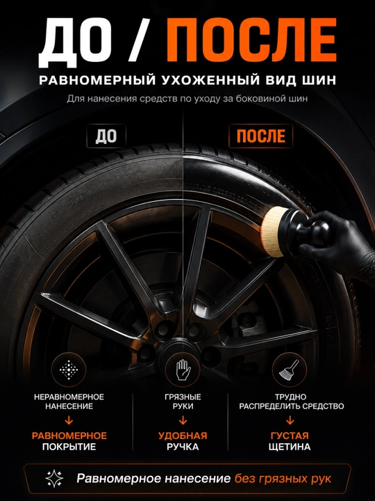 Кисть для нанесения средства для затемнения шин, с густой мягкой щетиной