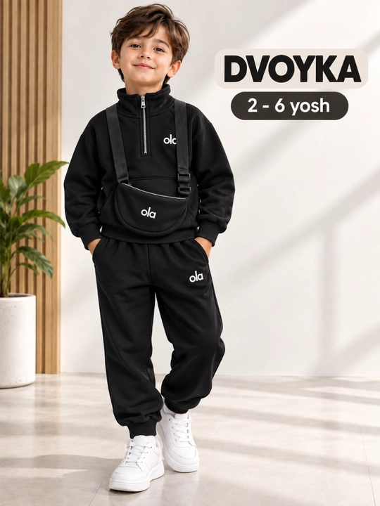 Bolalar uchun dvoyka 2–6 yosh, sport kostyum, kofta shim va sumkacha - 