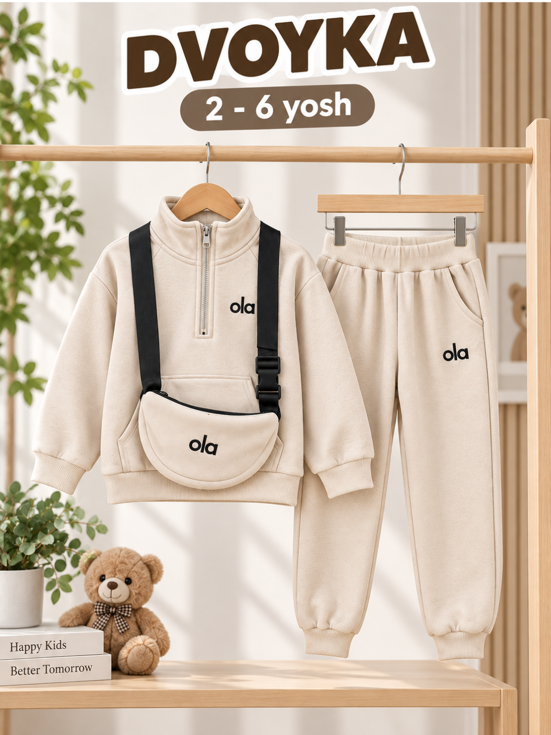 Детский костюм двойка 2–6 лет, спортивный комплект кофта брюки и сумка