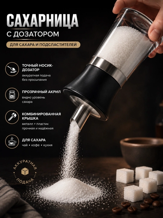 Oshxona uchun shakar va ziravorlar dispenseri, shishali - 