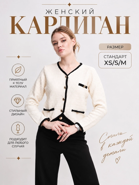 Мягкий, тёплый и изящный классический женский кардиган, размер стандарт, подходит XS/S/M