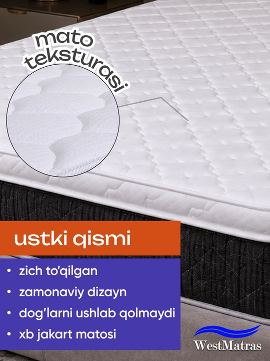 Memory Royal WestMatras topper to‘shak, 7 sm, rezinkali to‘shak usti