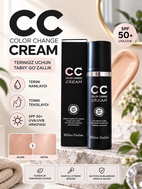 Million Pauline CC krem quyoshdan himoya SPF 50 PA+ b/n 50 ml, teri ohangiga moslashadi