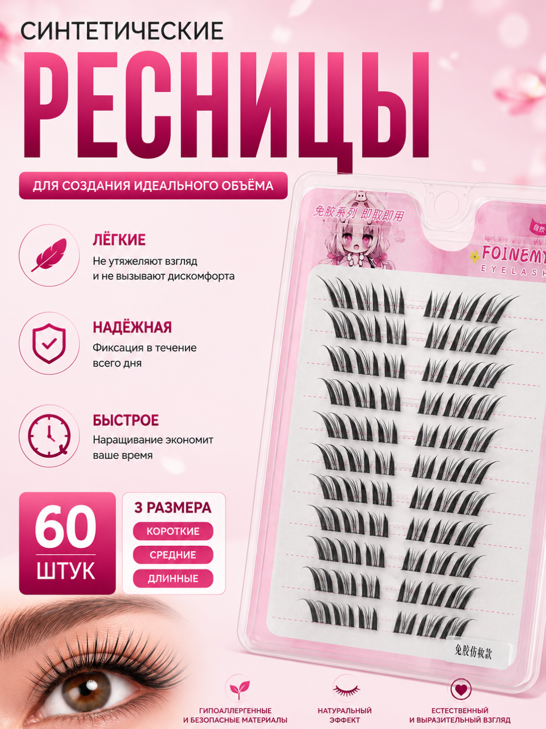 Накладные ресницы, пучки многоразовые - 