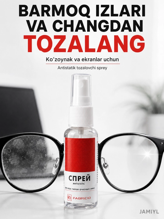 Fabricio ko‘zoynak va ekranlar uchun antistatik tozalovchi sprey, 30 ml