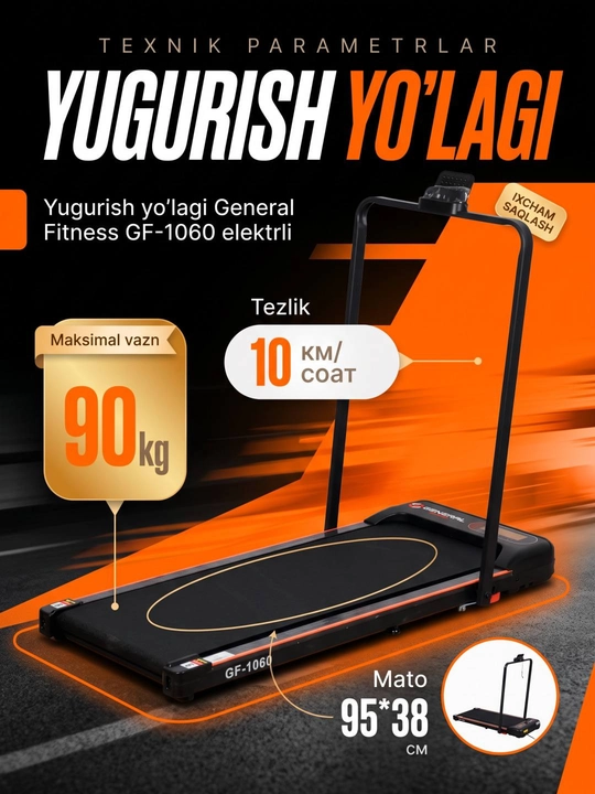 Yugurish yo‘lagi elektr trenajor uy uchun, yugurish va yurish mashqlari