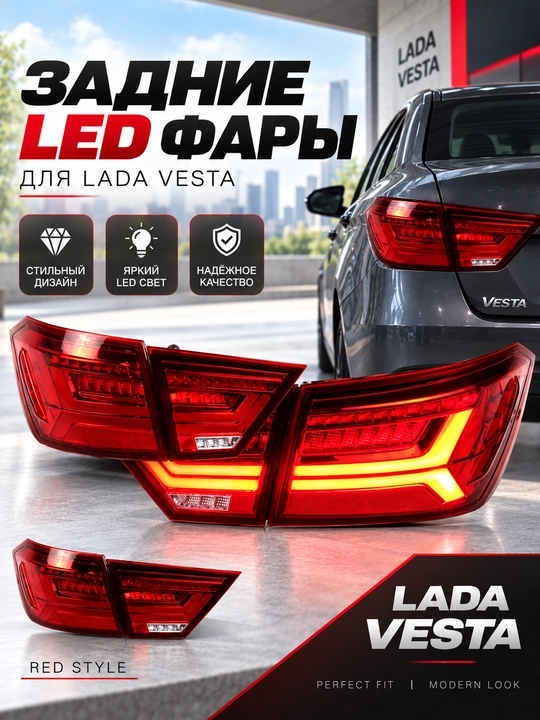 Задние LED фонари Smoke Style для LADA Vesta - 