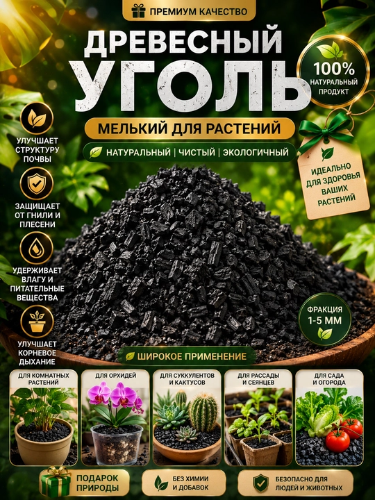 Древесный Уголь для растений, разная фракция и обем - 