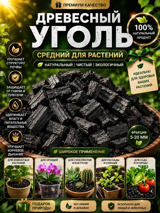 Древесный Уголь для растений, разная фракция и обем - 