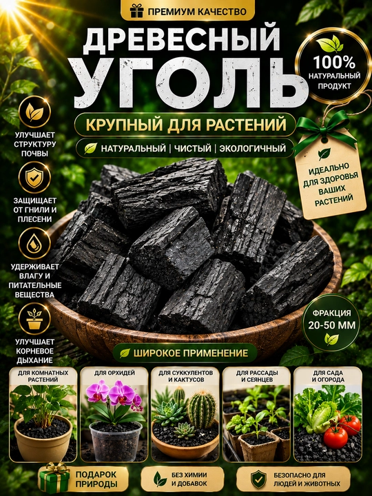 Древесный Уголь для растений, разная фракция и обем - 