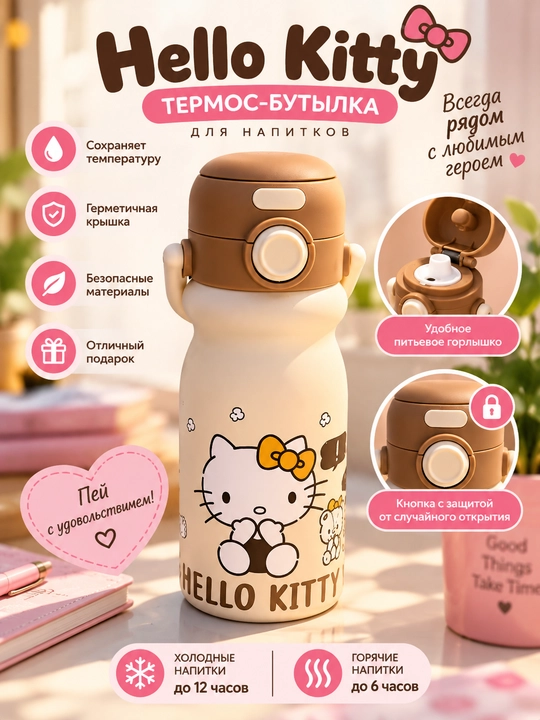 Термос-бутылка Hello Kitty с защитной крышкой - 