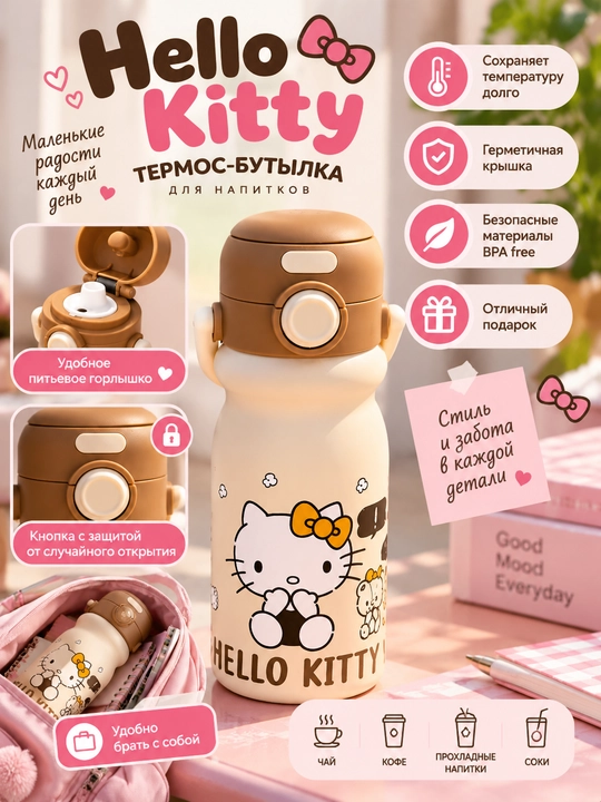 Термос-бутылка Hello Kitty с защитной крышкой