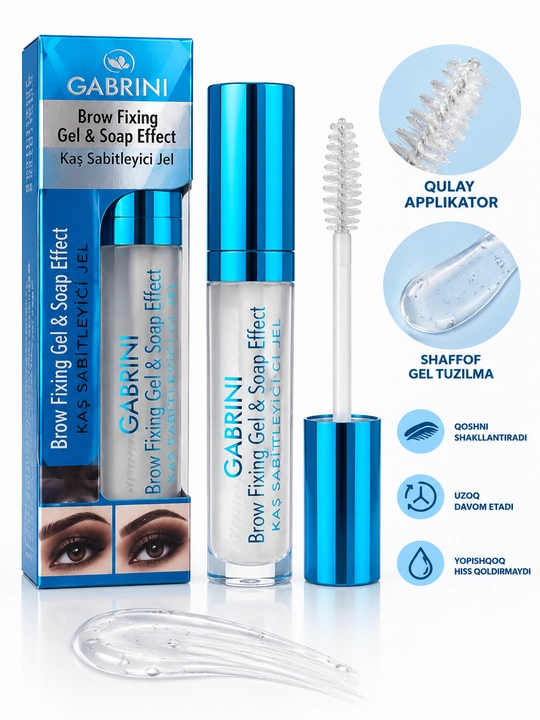 Gabrini qosh fiksatori geli Brow Fixing Soap effect qoshlarni yotqizish uchun shaffof, 8 ml - 
