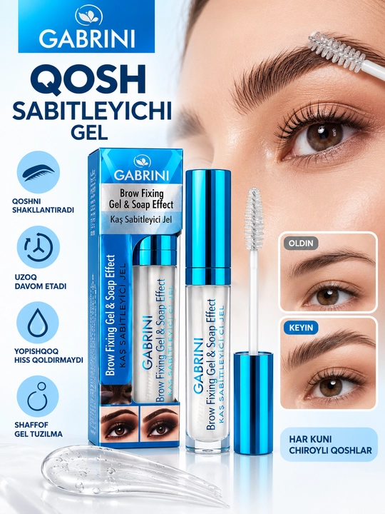 Gabrini qosh fiksatori geli Brow Fixing Soap effect qoshlarni yotqizish uchun shaffof, 8 ml