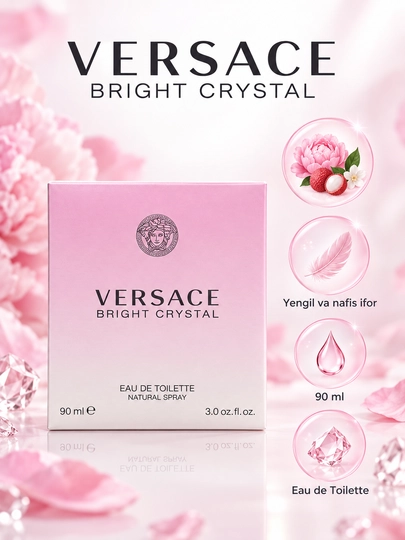 Versace Bright Crystal, туалетная вода, цветочно-фруктово-мускусный аромат, 90 мл