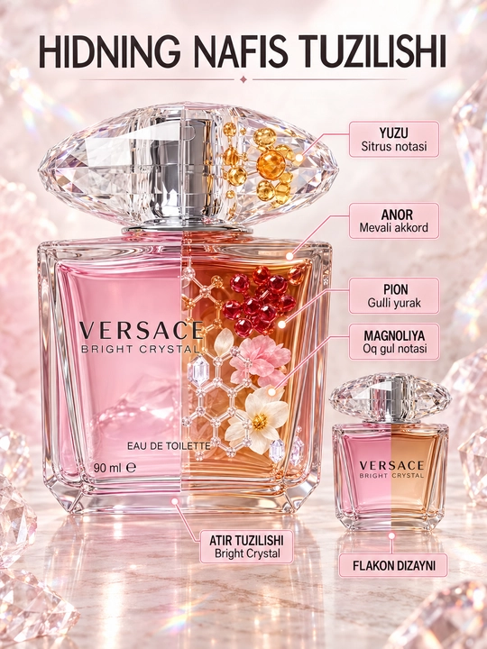 Versace Bright Crystal, туалетная вода, цветочно-фруктово-мускусный аромат, 90 мл