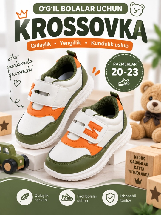 O‘g‘il bolalar uchun krossovka, bolalar oyoq kiyimi, Malomerka razmer 20–23 - 