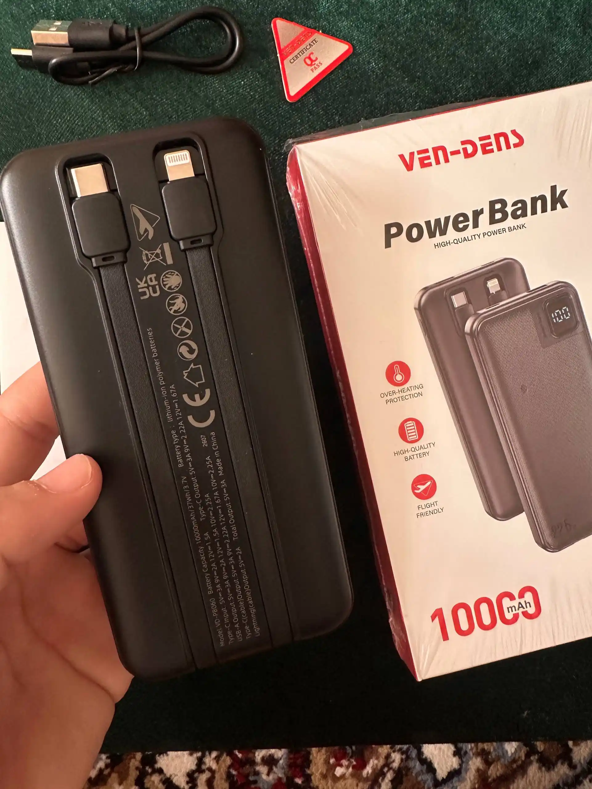 Power Bank 20000mA 22W tezkor quvvat bilan tashqi akkumulyatori +2 kabel bilan