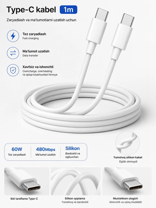 Type-C kabel, 1 m - 
