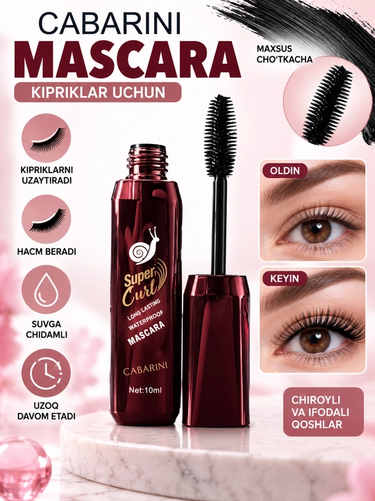 Kiprik uchun tush, Mascara, qora, suvga chidamli