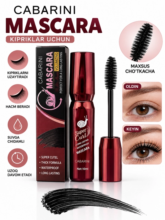 Kiprik uchun tush, Mascara, qora, suvga chidamli