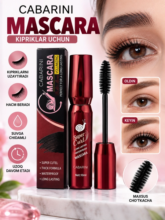 Kiprik uchun tush, Mascara, qora, suvga chidamli - 