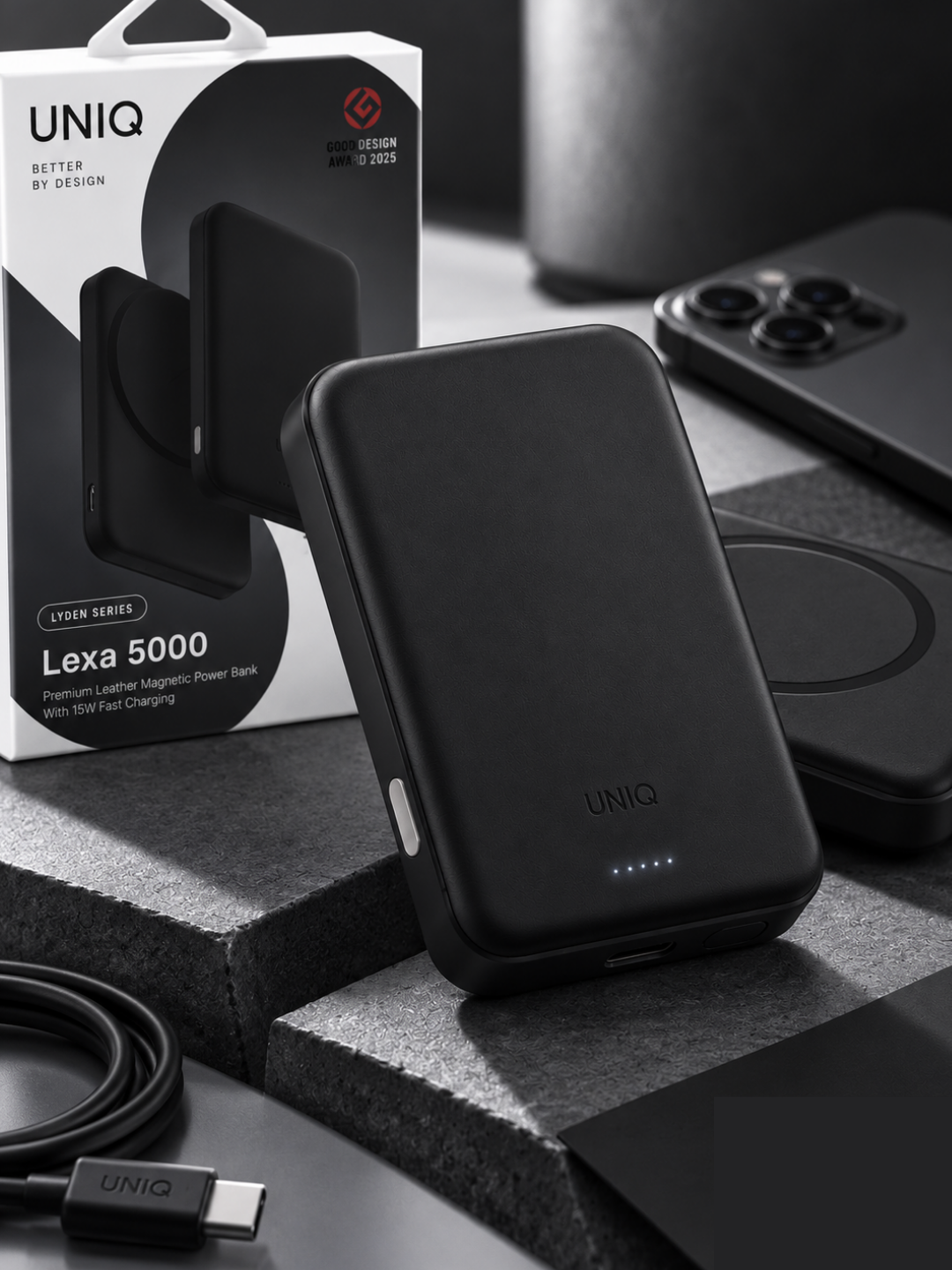 UNIQ Lexa 5000 мАч, магнитный пауэрбанк, беспроводная зарядка
