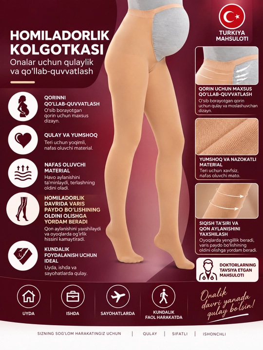 Homiladorlar uchun varikozga qarshi kolgotkalar, 2-klass LR-17 - 