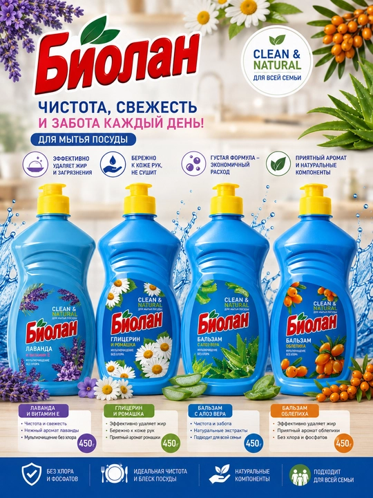 Средство для мытья посуды Biolan 450 г - 