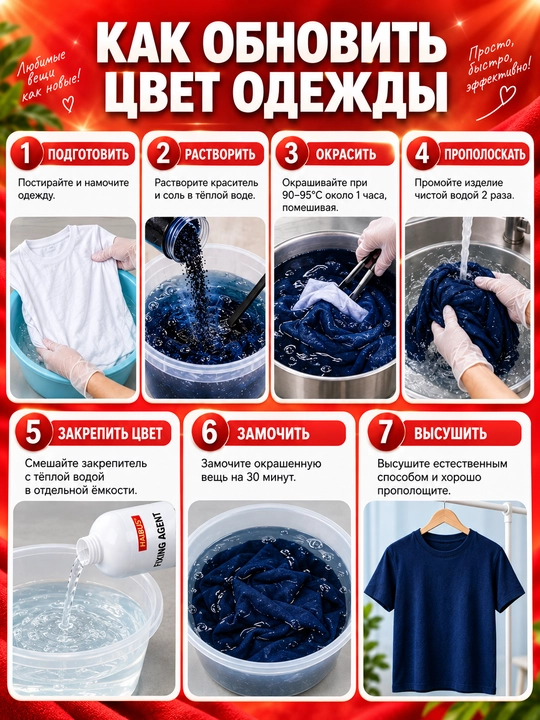 Краситель для одежды и ткани с закрепителем, 100 гр