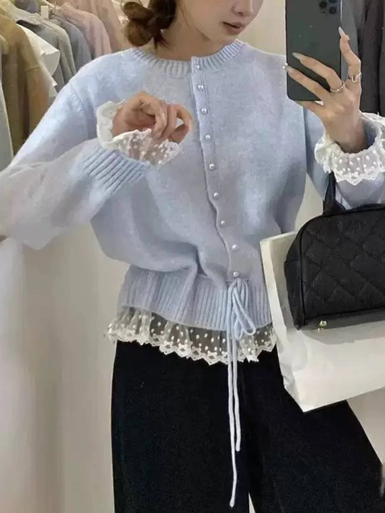 Ayollar kardigani, dantelli kardigan, marvarid tugmali kardigan