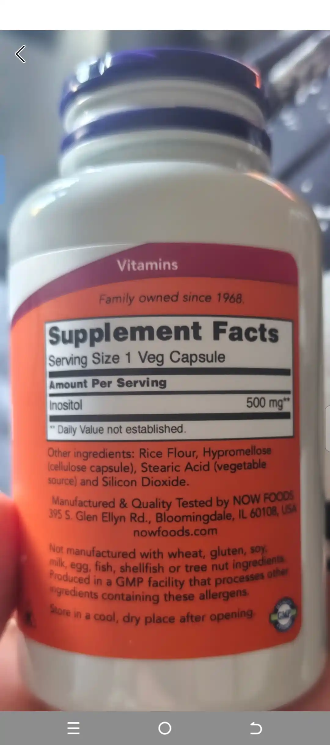 NOW Foods, Inositol, 500 mg, 100 ta o‘simlik kapsulasi