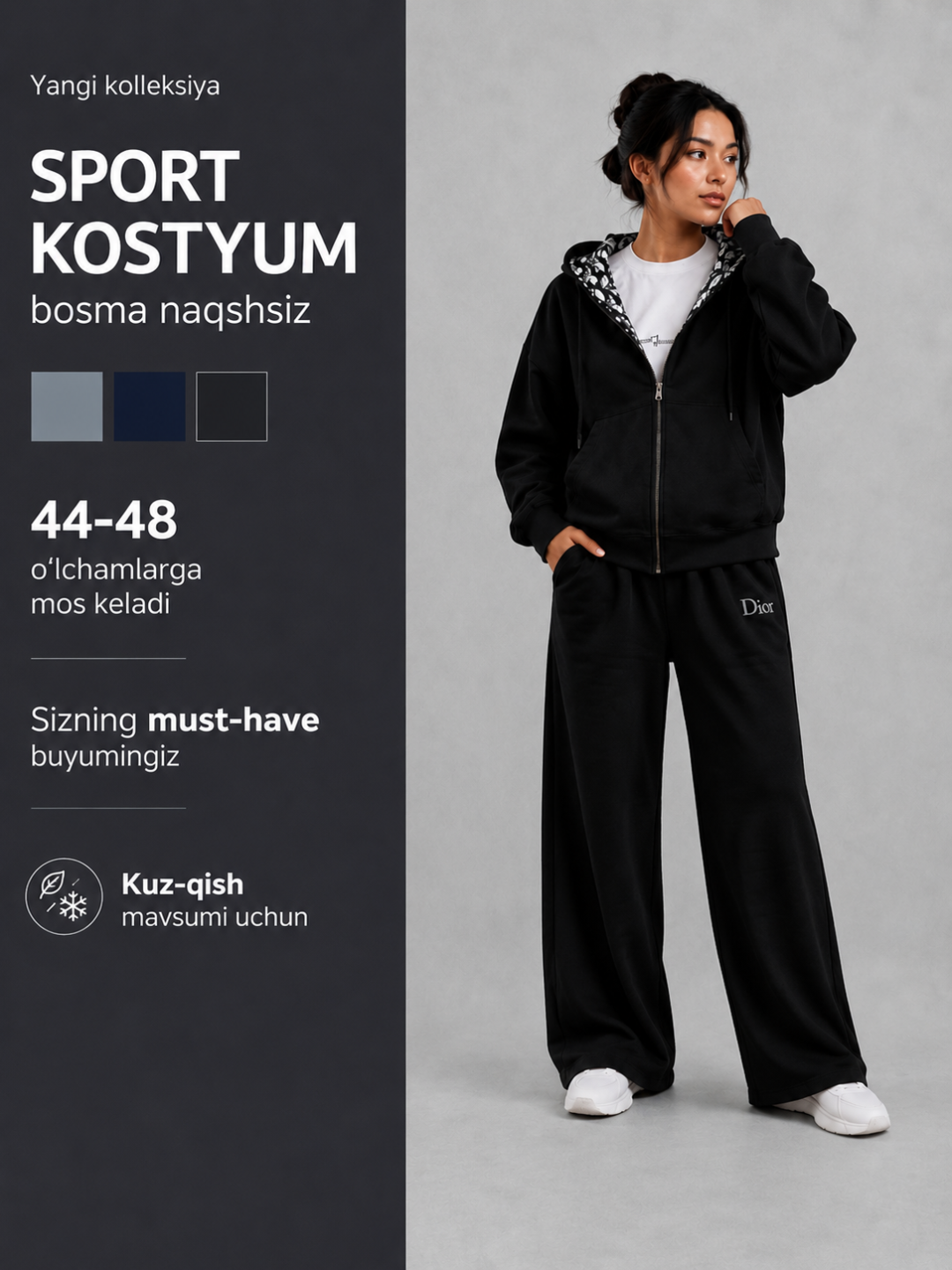 Ayollar kiyimi, ayollar sport kostyumi, oversayz, (44-48) o‘lcham, sport va sayr uchun