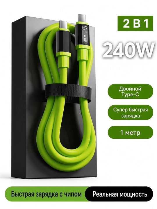 Type-C - Type-C 2 tasi 1da kabel 240W, tez zaryadlash, 1 m / 1.5 m - 