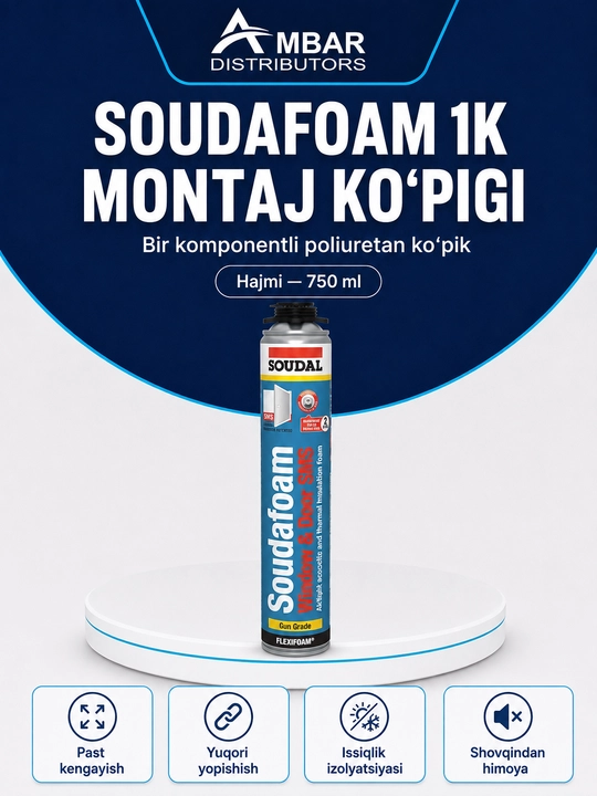 Soudal Soudafoam montaj ko‘pigi, qurilish va ta’mirlash uchun, 750 ml - 