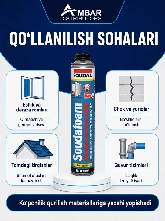Soudal Soudafoam montaj ko‘pigi, qurilish va ta’mirlash uchun, 750 ml