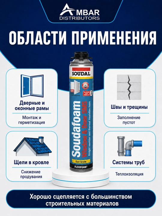 Soudal Soudafoam montaj ko‘pigi, qurilish va ta’mirlash uchun, 750 ml